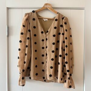Blu Pepper Tan and Black Polka Dot Blouse